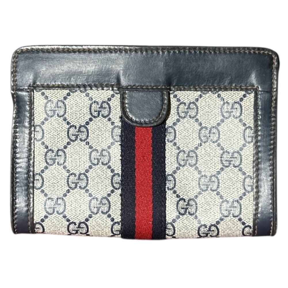 Authentic Vintage Gucci Sherry line Clutch Bag With Navy and Red Web Stripes - Picture 3 of 11